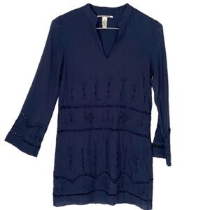 LUCKY BRAND Embroidered Long Sleeve Lightweight Dress, Women's Navy Blue Size XS